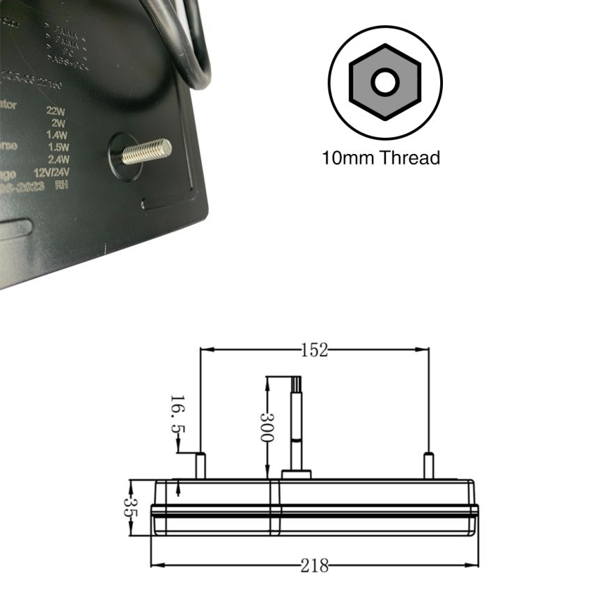 Lamp Tail Left Hand 12/24V, 146 x 218mm