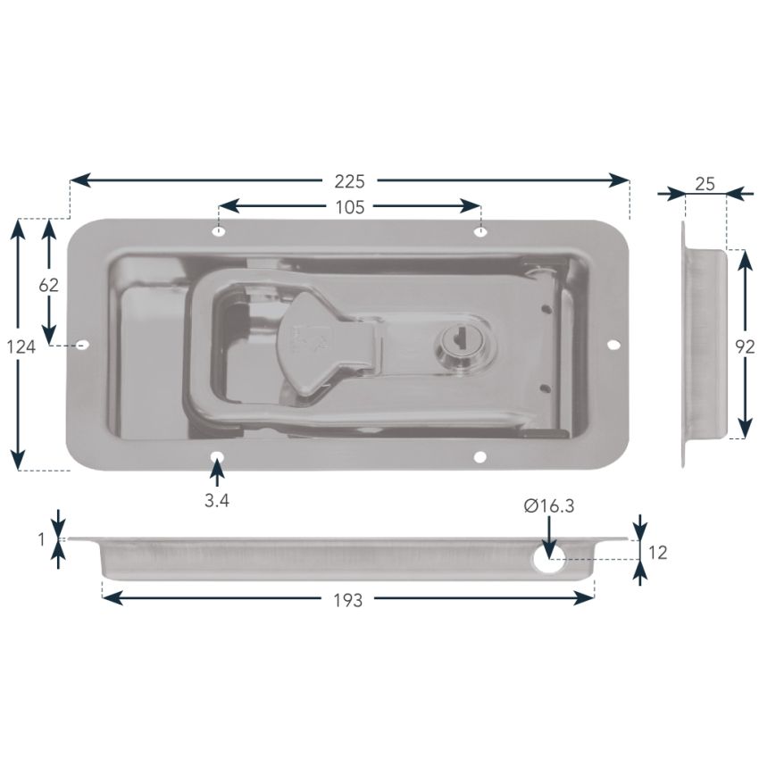 Recessed Door Lock - 25mm 
