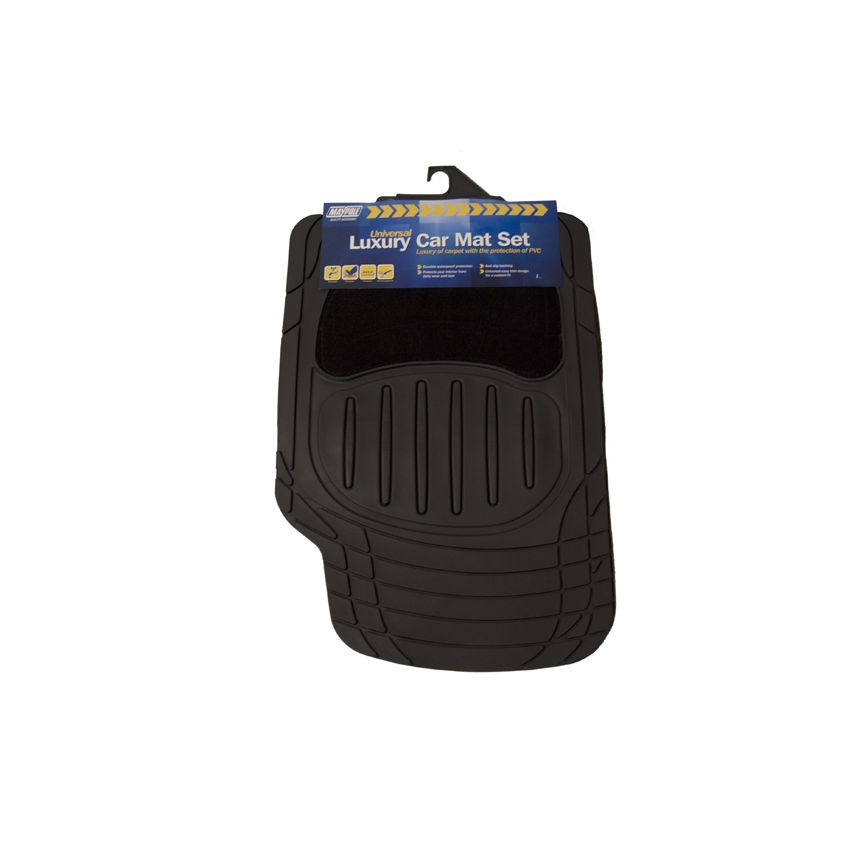 LUXURY CAR MAT SET (4) BLACK CARPET/PVC