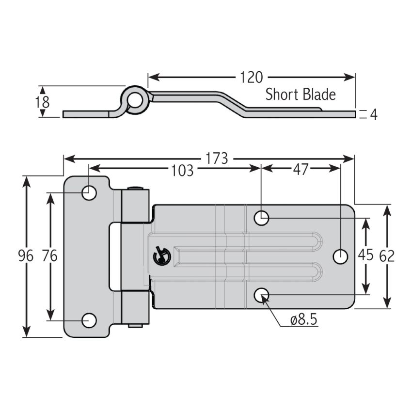 Stainless Steel Raised Blade Door Hinge - 173mm x 62mm 