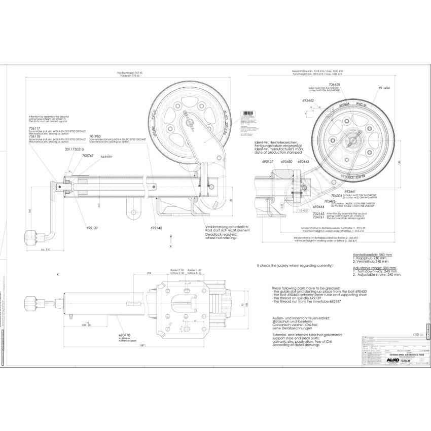 AL-KO Auto Fold jockey wheel 60mm Diameter