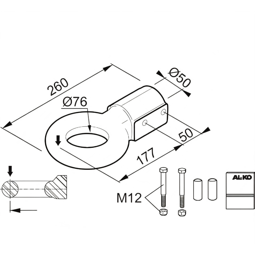 AL-KO 3500kg NATO Towing Eye - 76mm with 50mm Diameter Tube 