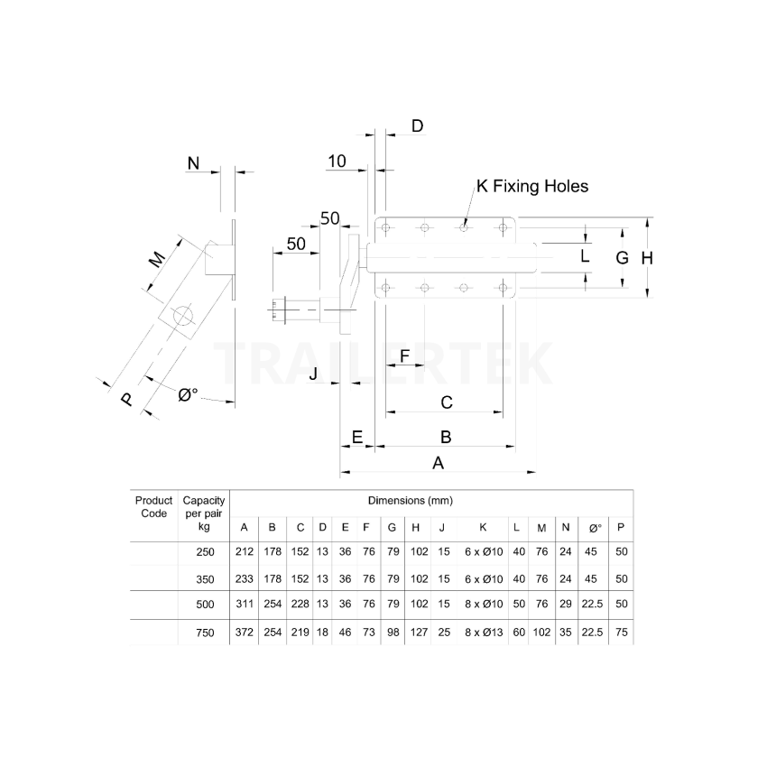 Peak 350 Kg. suspension kit, extended stubs & HUB180x2 with 100mm. PCD