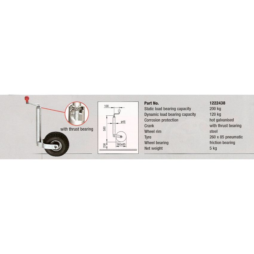 AL-KO Pneumatic Jockey Wheel - 48mm