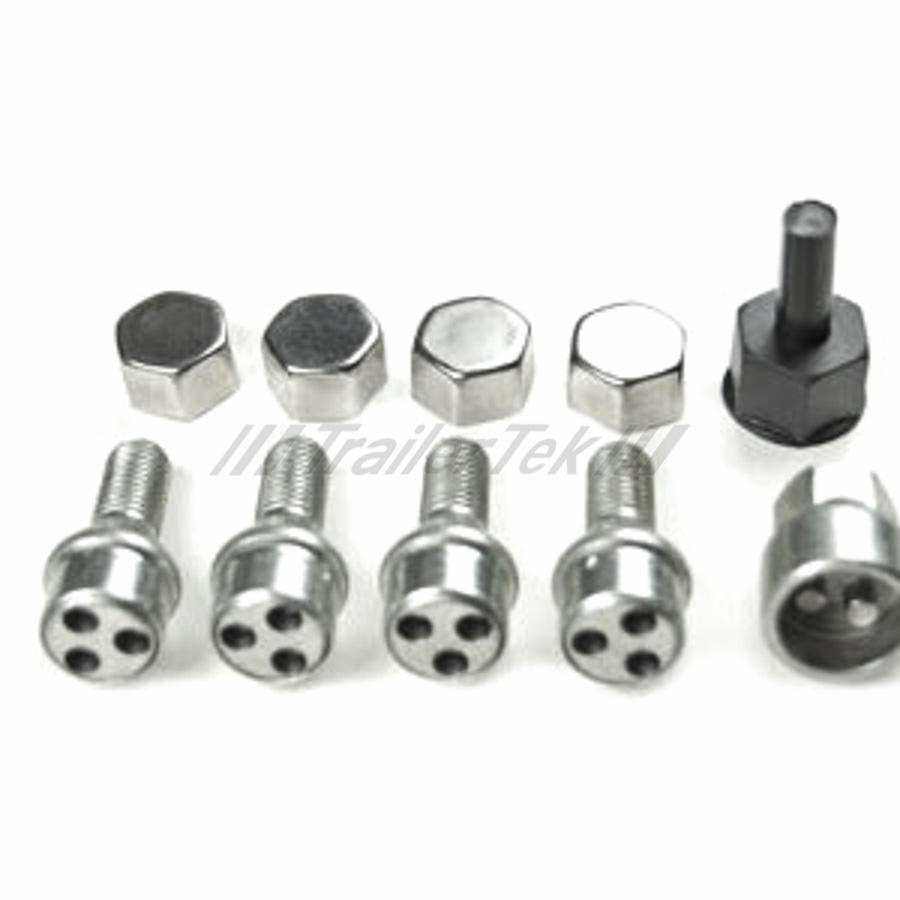 Locking bolt kit for alloy wheels, twin axle