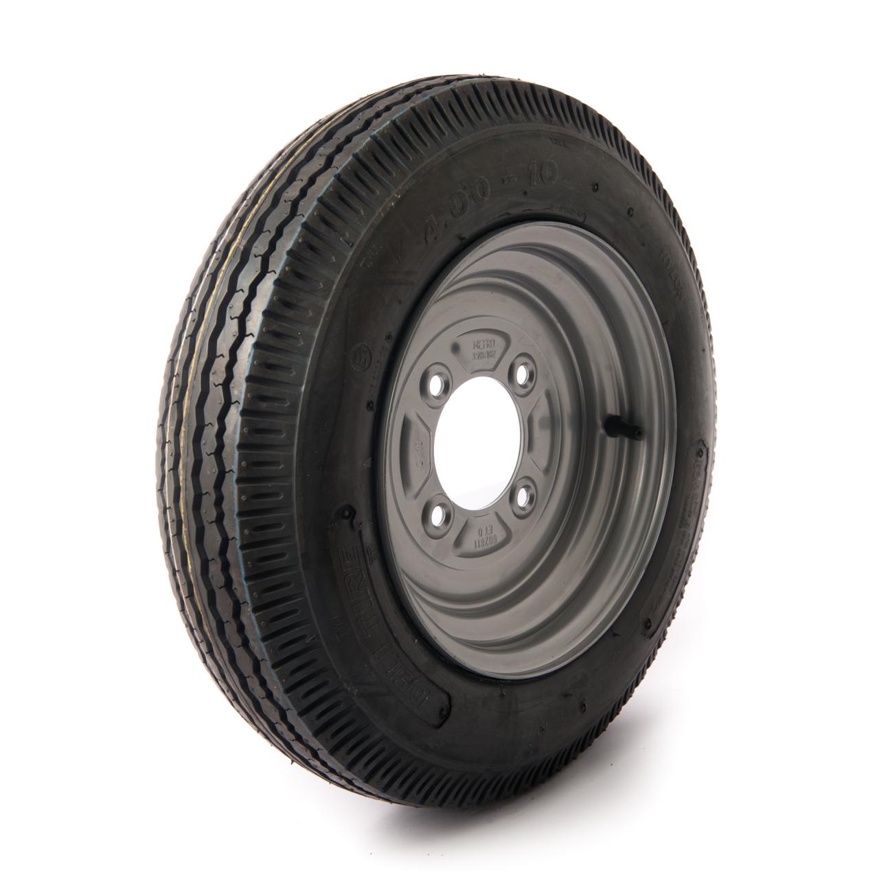 4.00-10, 4 ply, 4 on 115mm. PCD wheel assembly