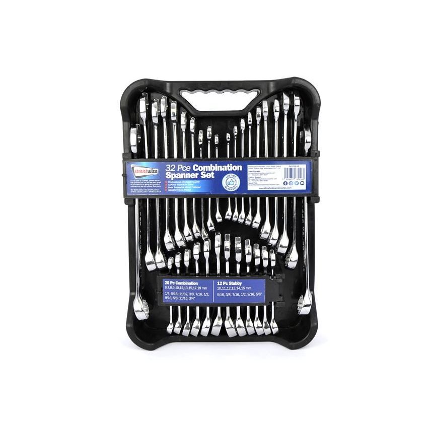 32 Piece Mirror Polished Steel Combination Spanner Set