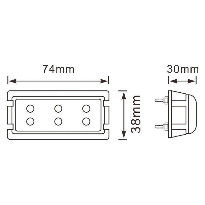 TrailerTek LED Side Marker Light 12/24V, Amber Lens, 74 x 38 x 30mm